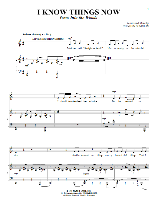 Stephen Sondheim I Know Things Now (from Into The Woods) sheet music notes and chords. Download Printable PDF.