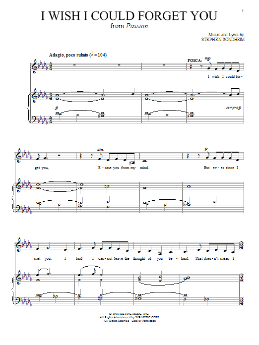 Stephen Sondheim I Wish I Could Forget You sheet music notes and chords. Download Printable PDF.