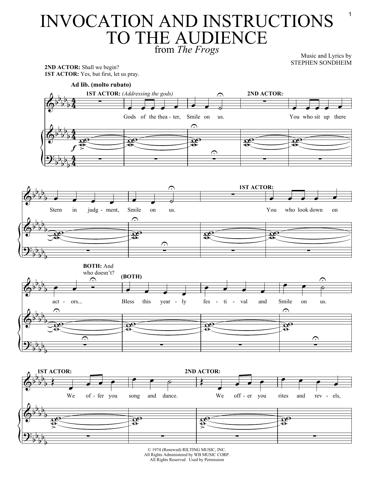 Stephen Sondheim Invocation And Instructions To The Audience sheet music notes and chords. Download Printable PDF.