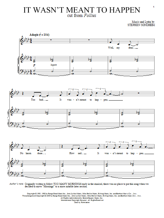 Stephen Sondheim It Wasn't Meant To Happen sheet music notes and chords. Download Printable PDF.