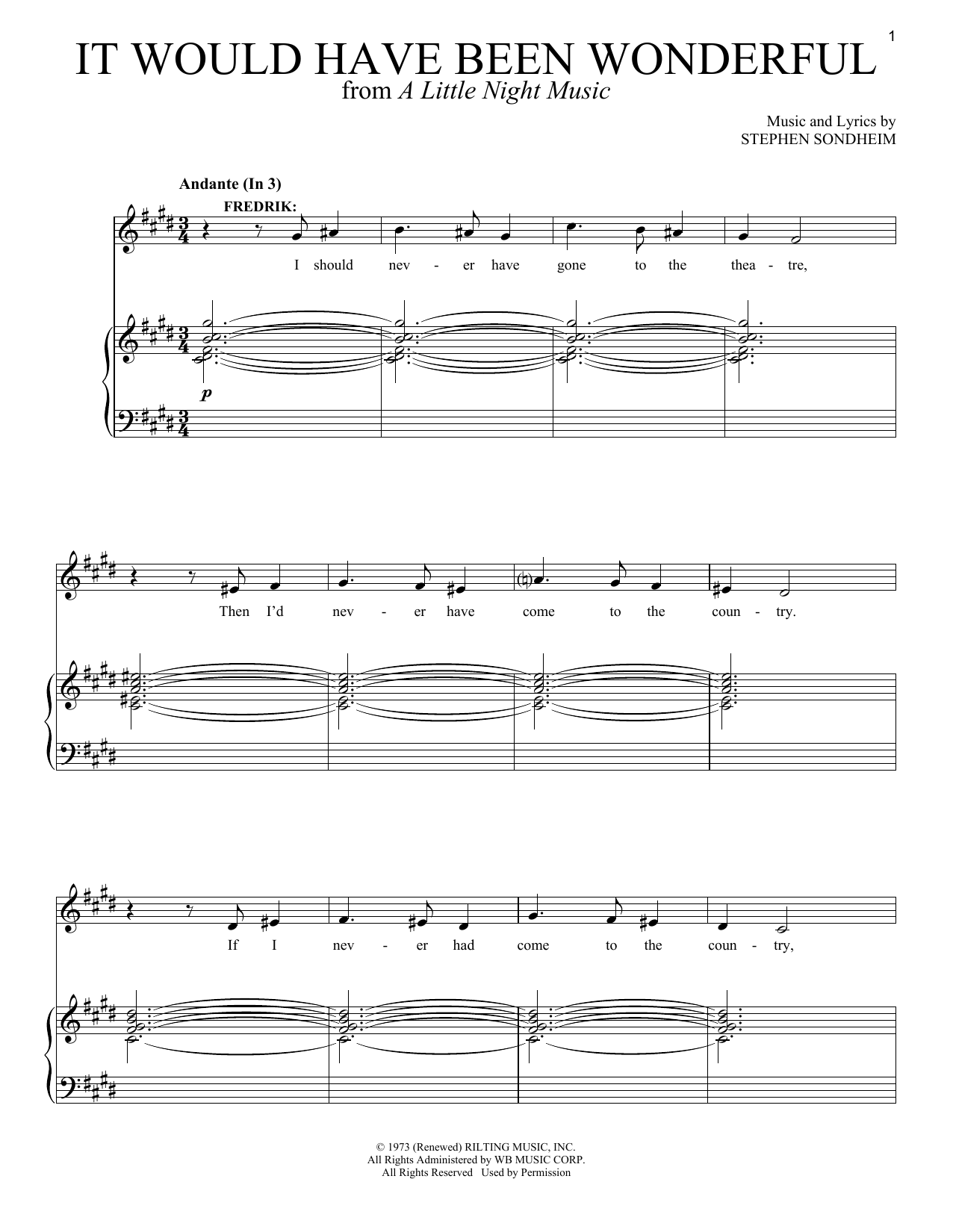 Learn to play Stephen Sondheim It Would Have Been Wonderful sheet music for Vocal Duet in minutes. Price: 6.9900$ Stephen Sondheim It Would Have Been Wonderful sheet music notes and chords arranged for Vocal Duet
