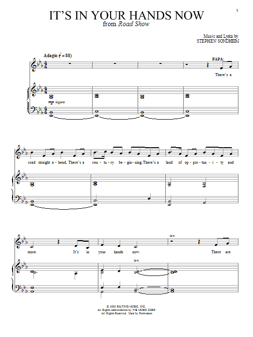 Stephen Sondheim It's In Your Hands Now sheet music notes and chords. Download Printable PDF.