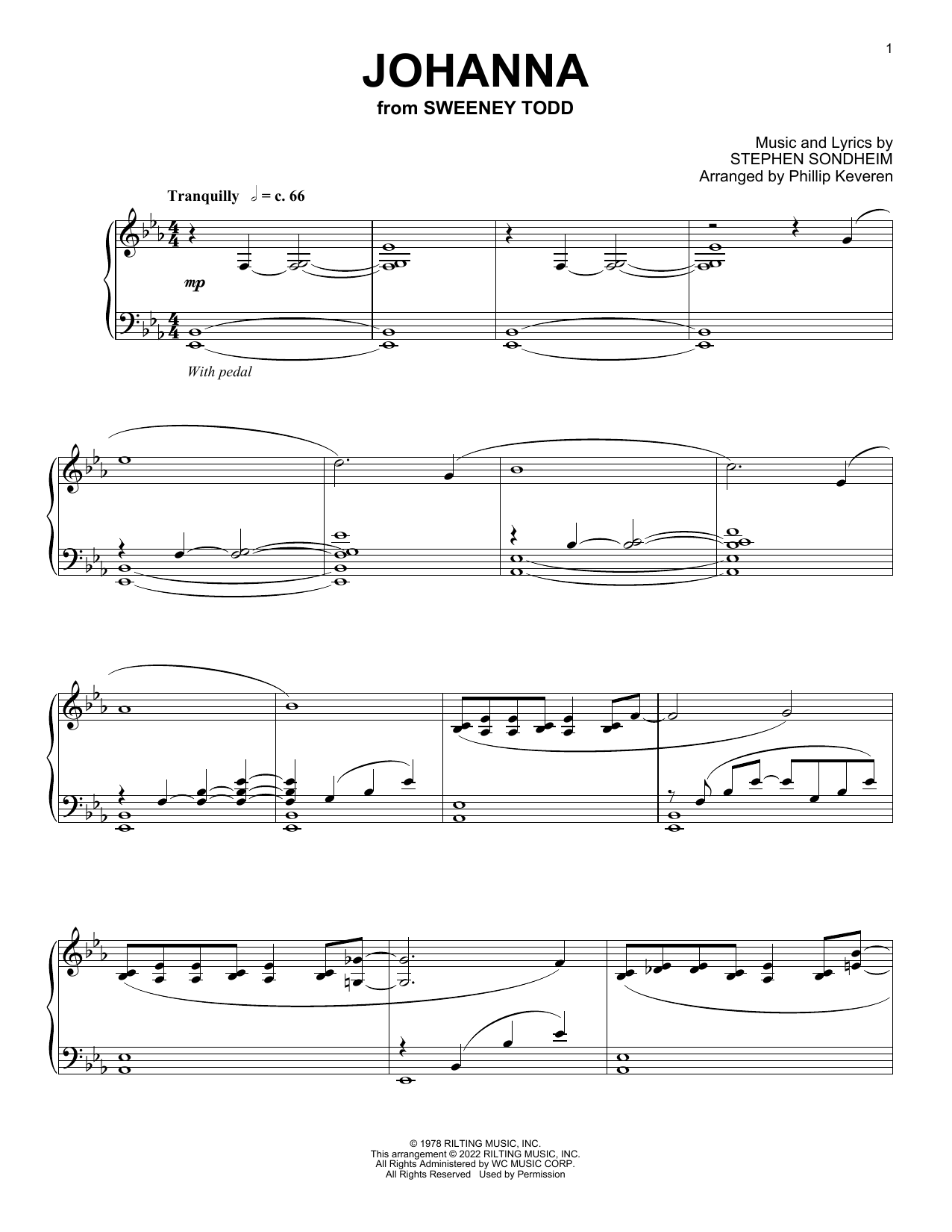 Stephen Sondheim Johanna (from Sweeney Todd) (arr. Phillip Keveren) sheet music notes and chords. Download Printable PDF.