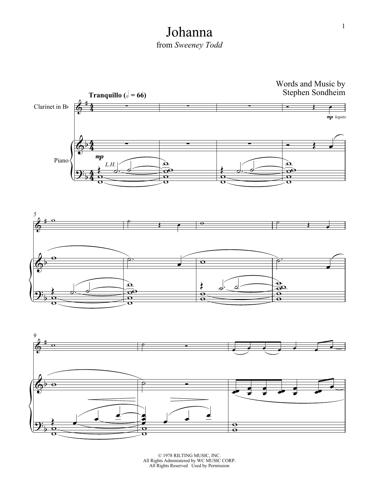 Stephen Sondheim Johanna (from Sweeney Todd) sheet music notes and chords arranged for Flute and Piano