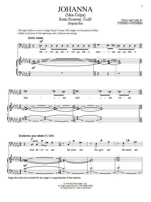 Stephen Sondheim Johanna (Judge's Version) sheet music notes and chords arranged for Piano & Vocal