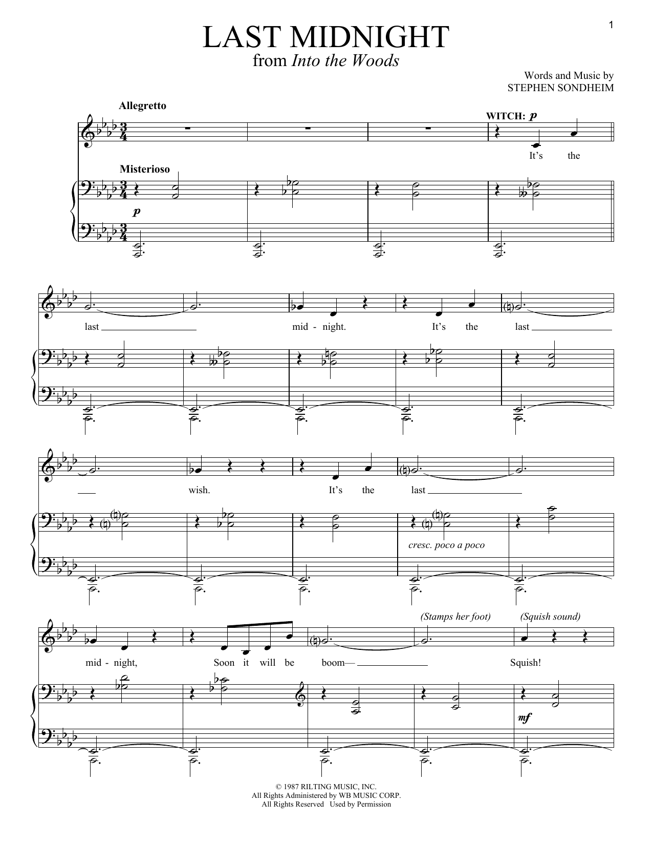 Stephen Sondheim Last Midnight (from Into The Woods) sheet music notes and chords. Download Printable PDF.