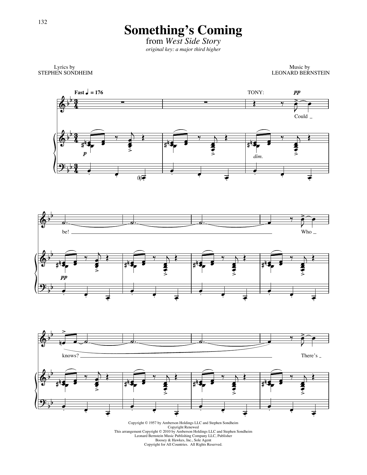 Stephen Sondheim & Leonard Bernstein Something's Coming (from West Side Story) sheet music notes and chords. Download Printable PDF.