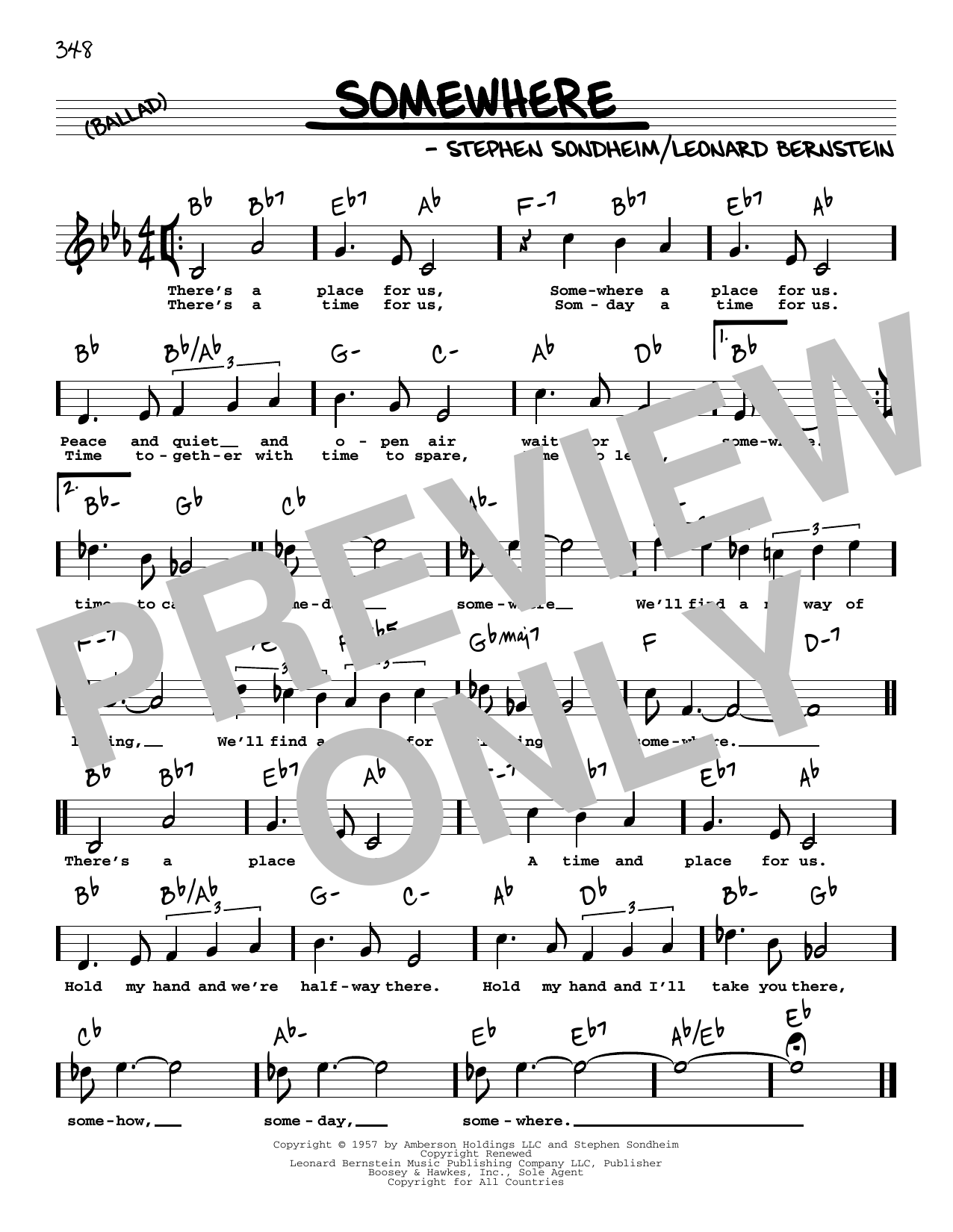 Stephen Sondheim & Leonard Bernstein Somewhere (High Voice) (from West Side Story) sheet music notes and chords. Download Printable PDF.