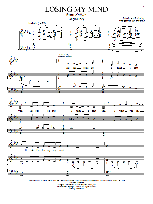 Stephen Sondheim Losing My Mind sheet music notes and chords. Download Printable PDF.