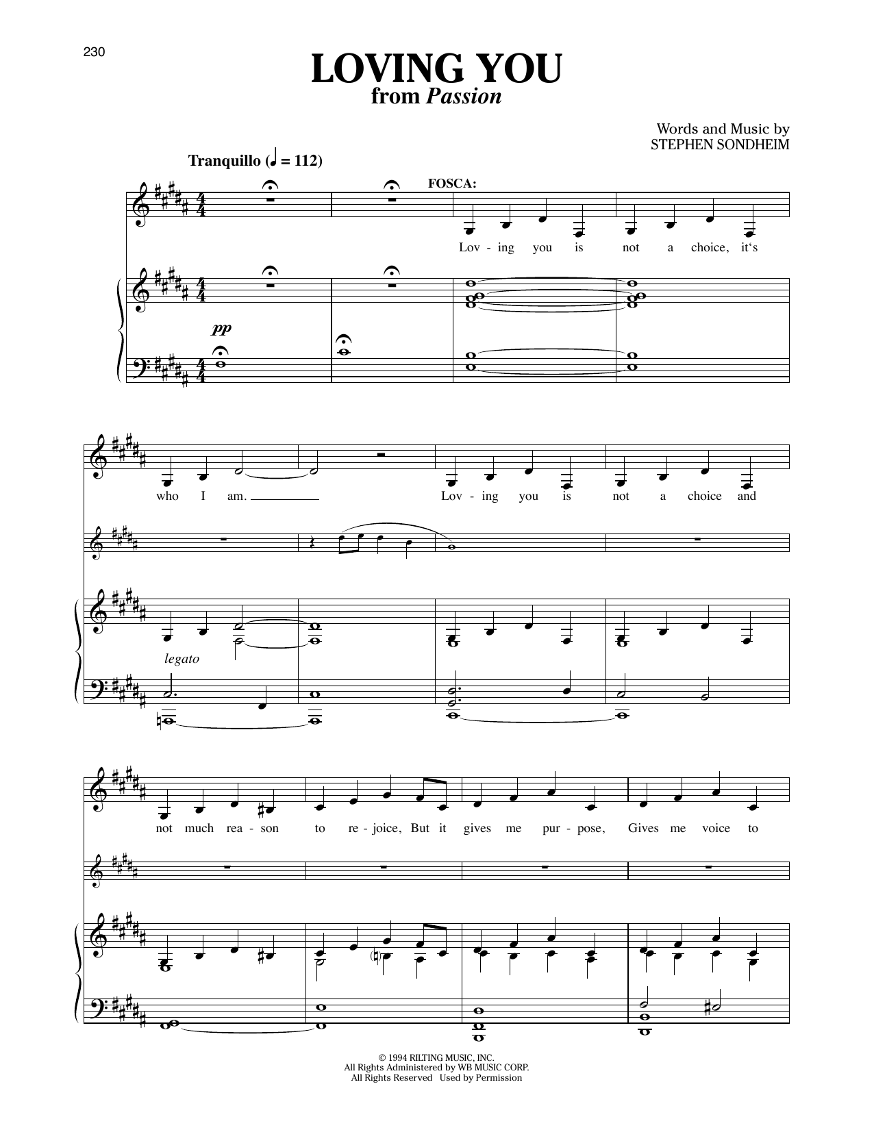 Stephen Sondheim Loving You (from Passion) sheet music notes and chords. Download Printable PDF.