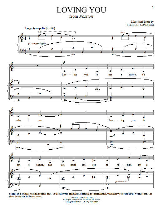 Stephen Sondheim Loving You sheet music notes and chords. Download Printable PDF.