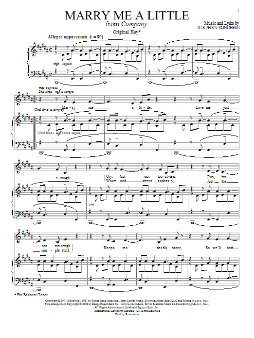 Stephen Sondheim Marry Me A Little sheet music notes and chords. Download Printable PDF.