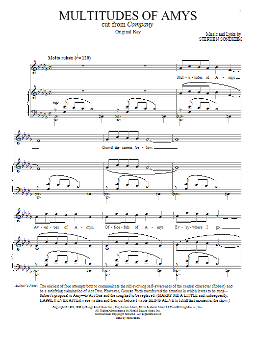 Stephen Sondheim Multitudes Of Amys sheet music notes and chords. Download Printable PDF.