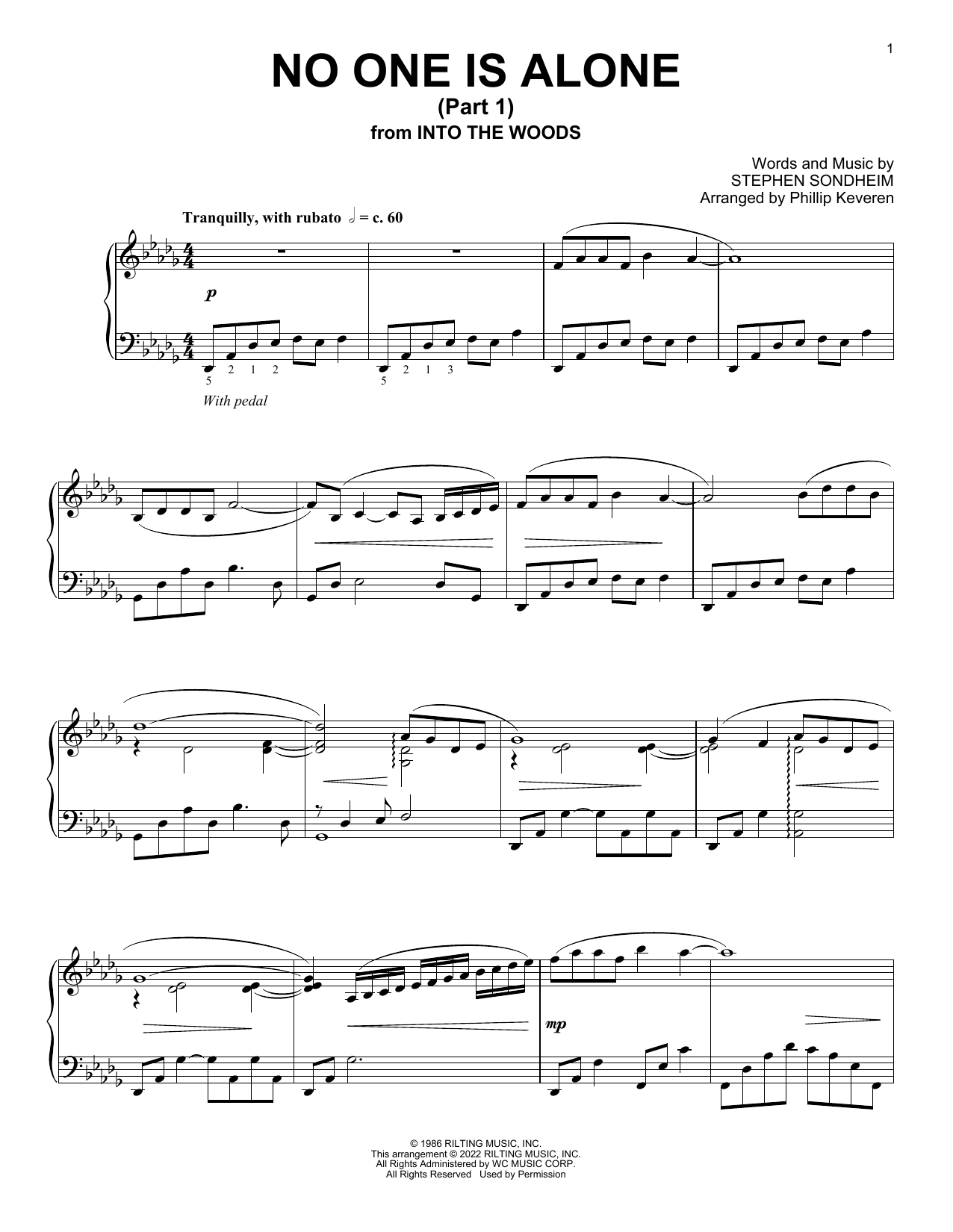 Stephen Sondheim No One Is Alone - Part I (from Into The Woods) (arr. Stephen Sondheim) sheet music notes and chords. Download Printable PDF.