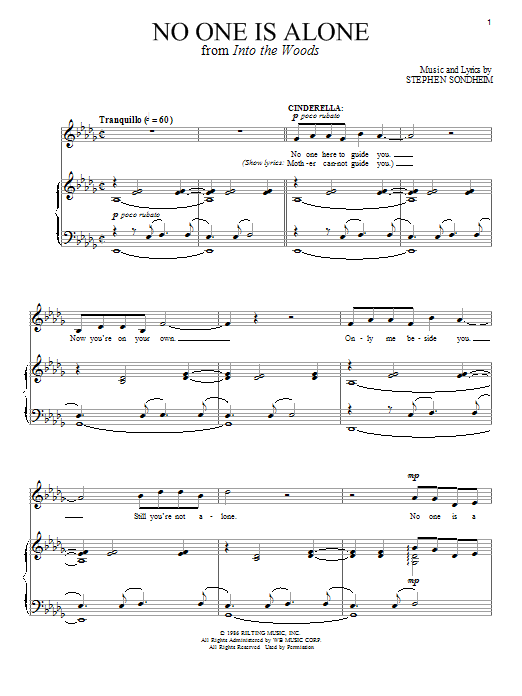 Stephen Sondheim No One Is Alone (from Into The Woods) sheet music notes and chords. Download Printable PDF.