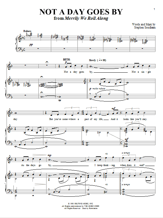 Stephen Sondheim Not A Day Goes By sheet music notes and chords. Download Printable PDF.