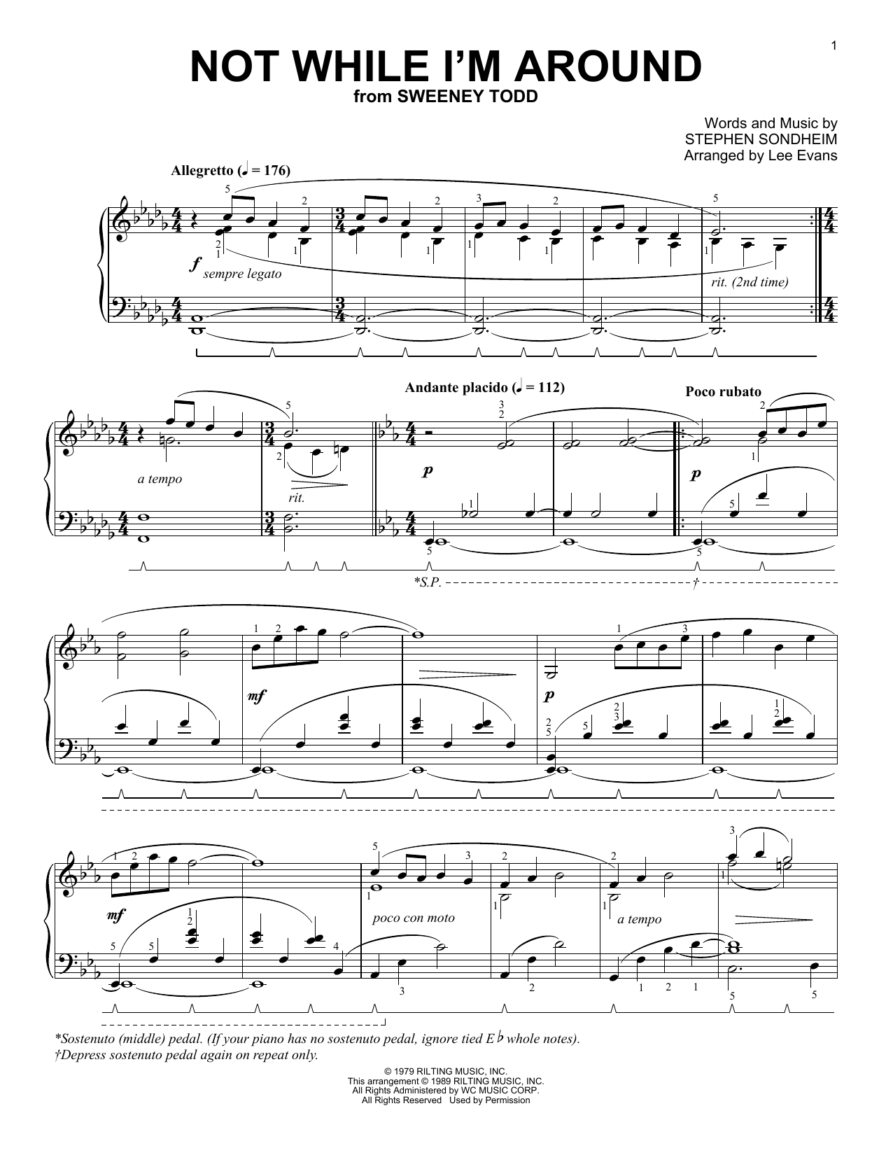 Stephen Sondheim Not While I'm Around (from Sweeney Todd) (arr. Lee Evans) sheet music notes and chords. Download Printable PDF.