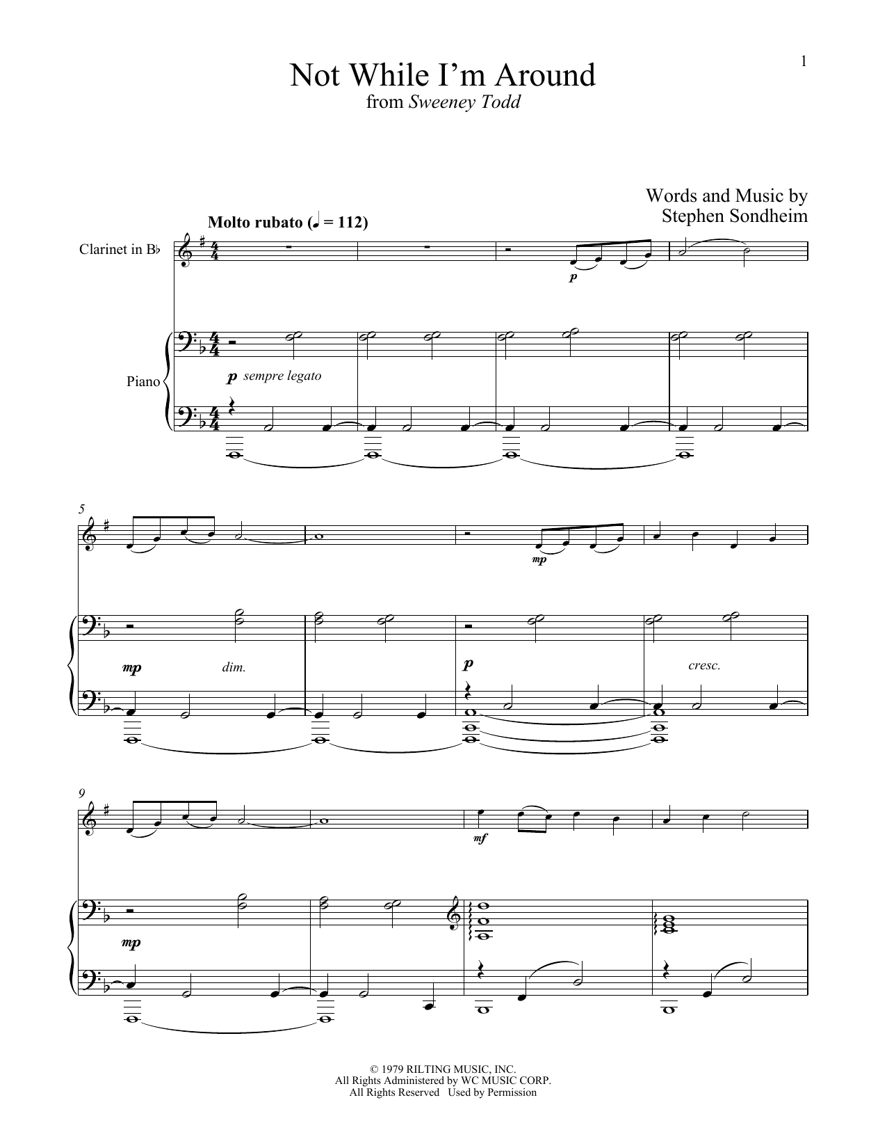 Stephen Sondheim Not While I'm Around (from Sweeney Todd) sheet music notes and chords arranged for Flute and Piano