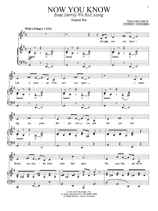 Stephen Sondheim Now You Know sheet music notes and chords. Download Printable PDF.