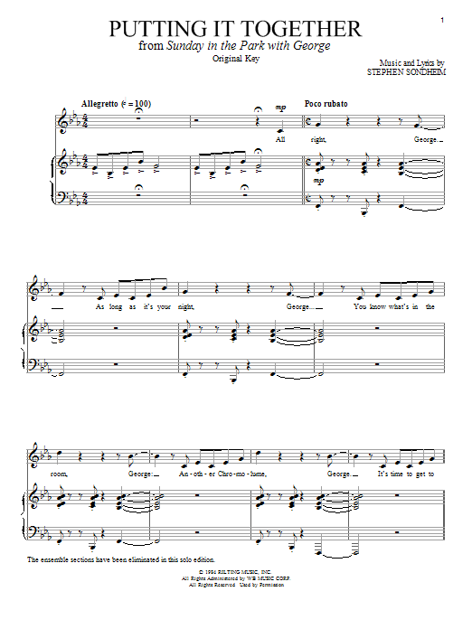 Stephen Sondheim Putting It Together sheet music notes and chords. Download Printable PDF.