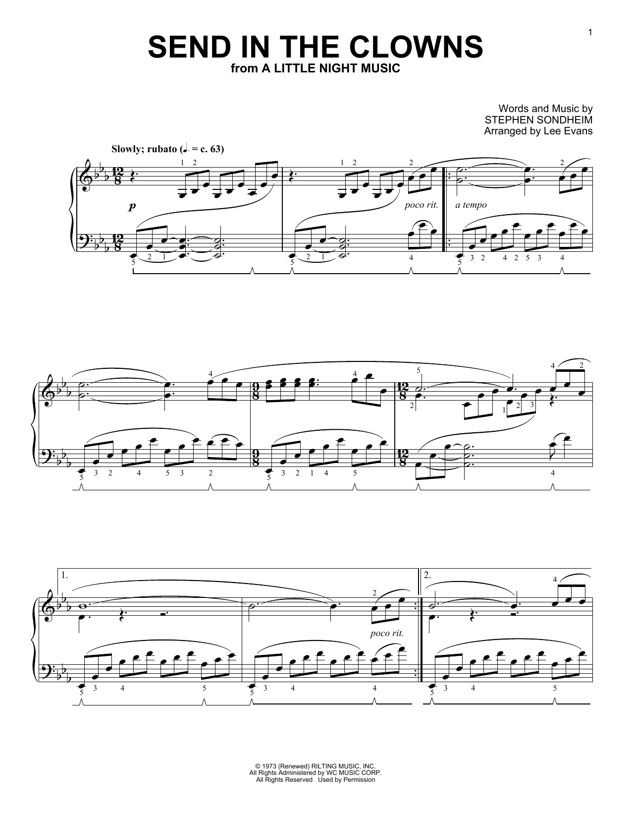 Stephen Sondheim Send In The Clowns (from A Little Night Music) (arr. Lee Evans) sheet music notes and chords. Download Printable PDF.