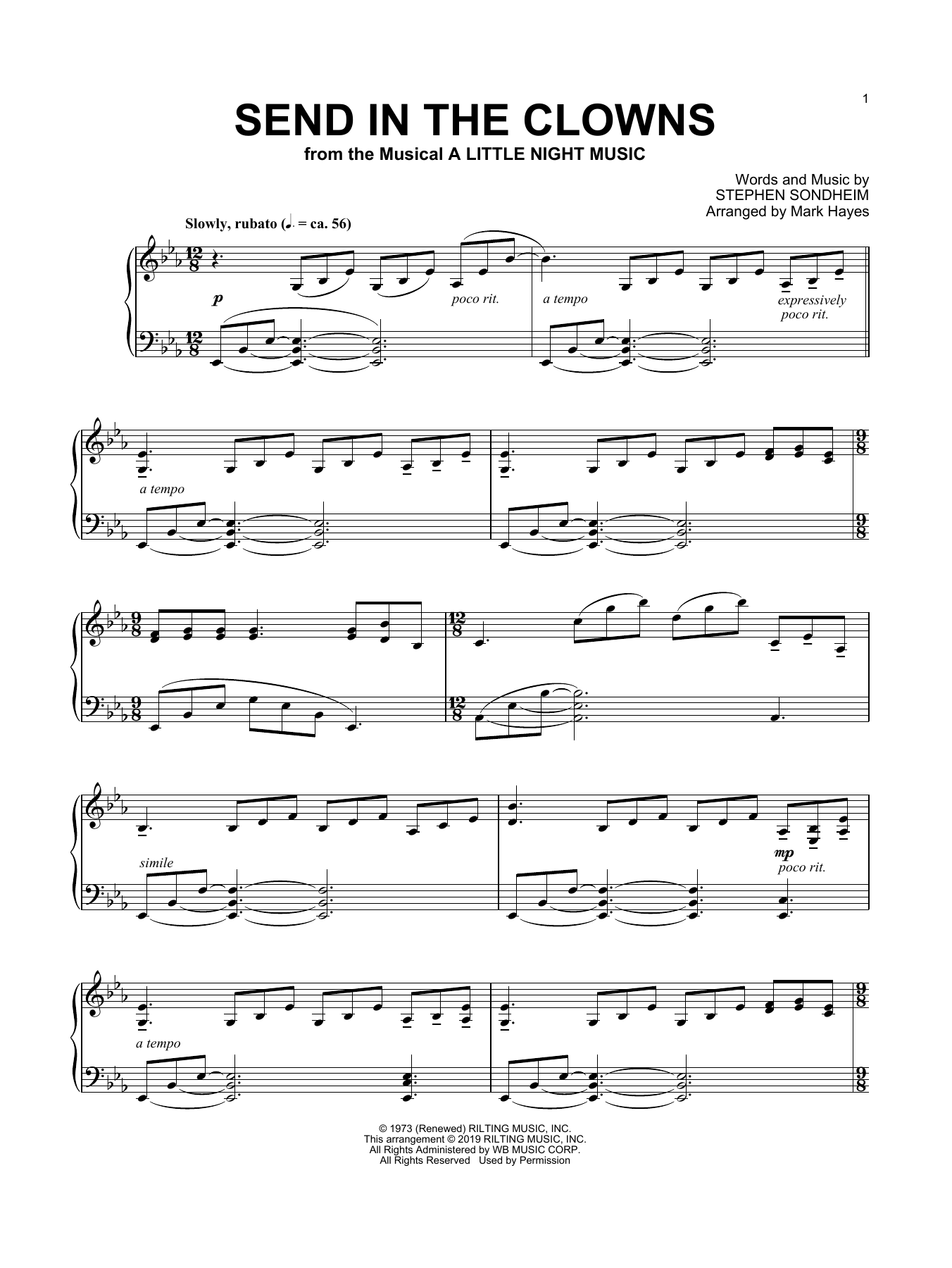 Stephen Sondheim Send In The Clowns (from A Little Night Music) (arr. Mark Hayes) sheet music notes and chords. Download Printable PDF.