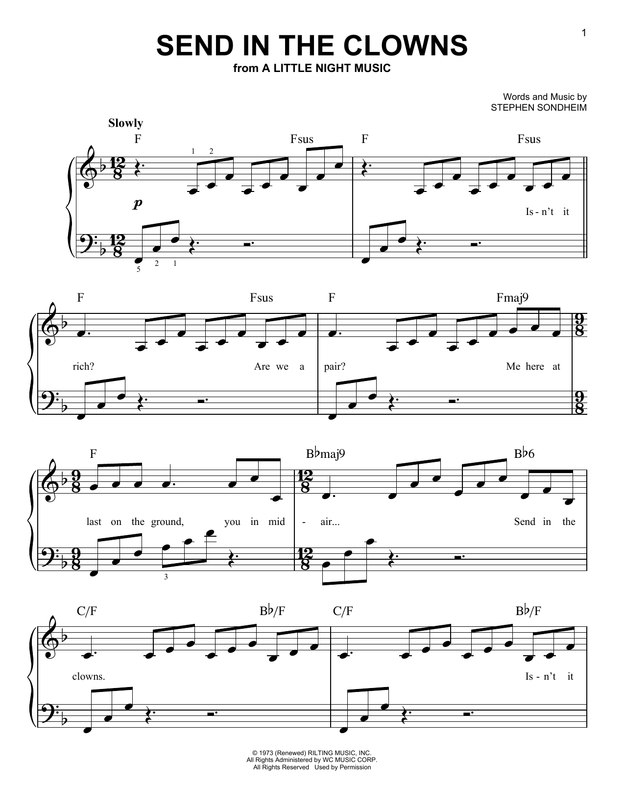 Stephen Sondheim Send In The Clowns sheet music notes and chords. Download Printable PDF.