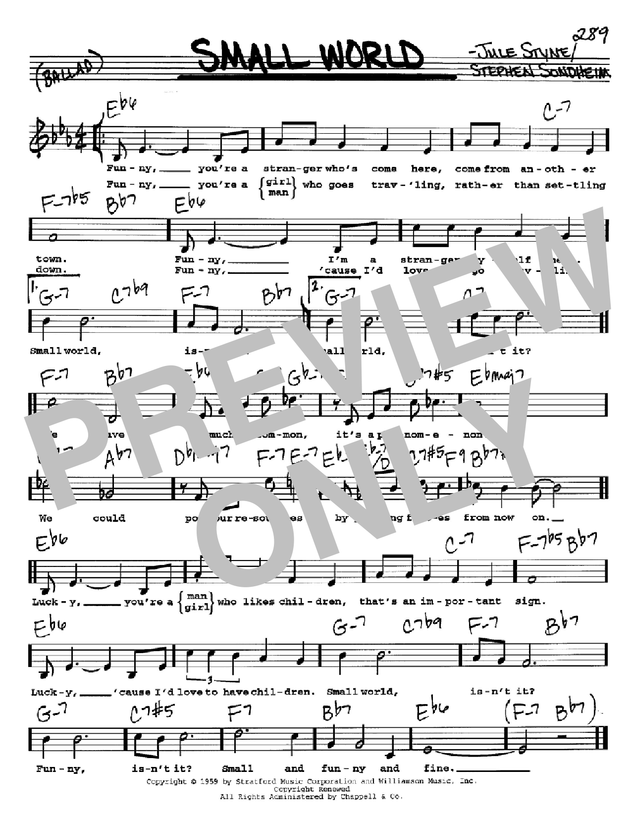 Stephen Sondheim Small World sheet music notes and chords. Download Printable PDF.