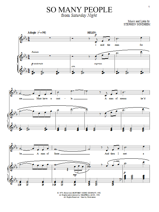 Stephen Sondheim So Many People sheet music notes and chords. Download Printable PDF.