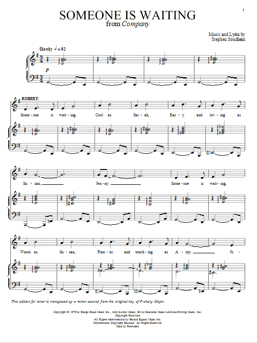 Stephen Sondheim Someone Is Waiting sheet music notes and chords. Download Printable PDF.