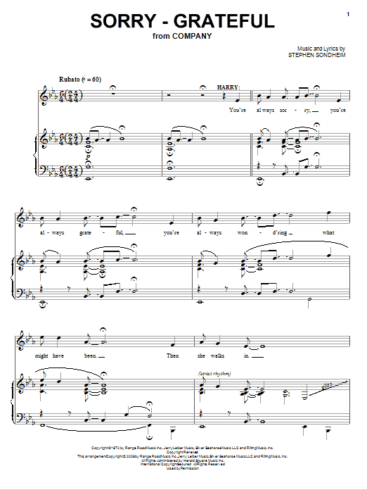 Stephen Sondheim Sorry - Grateful sheet music notes and chords. Download Printable PDF.