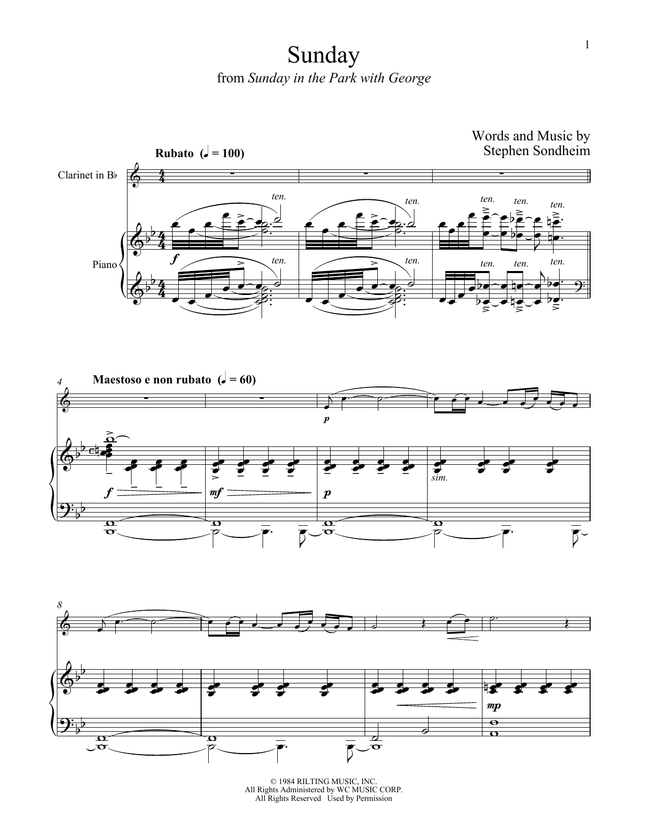 Stephen Sondheim Sunday (from Sunday in the Park with George) sheet music notes and chords. Download Printable PDF.