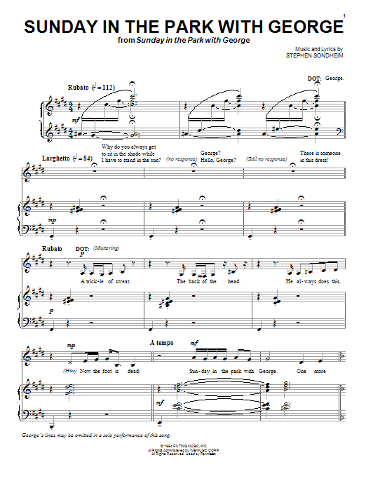 Stephen Sondheim Sunday In The Park With George sheet music notes and chords. Download Printable PDF.