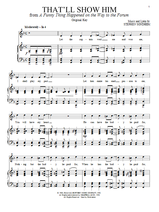 Stephen Sondheim That'll Show Him sheet music notes and chords. Download Printable PDF.