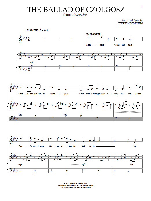 Stephen Sondheim The Ballad Of Czolgosz (Part I) sheet music notes and chords. Download Printable PDF.