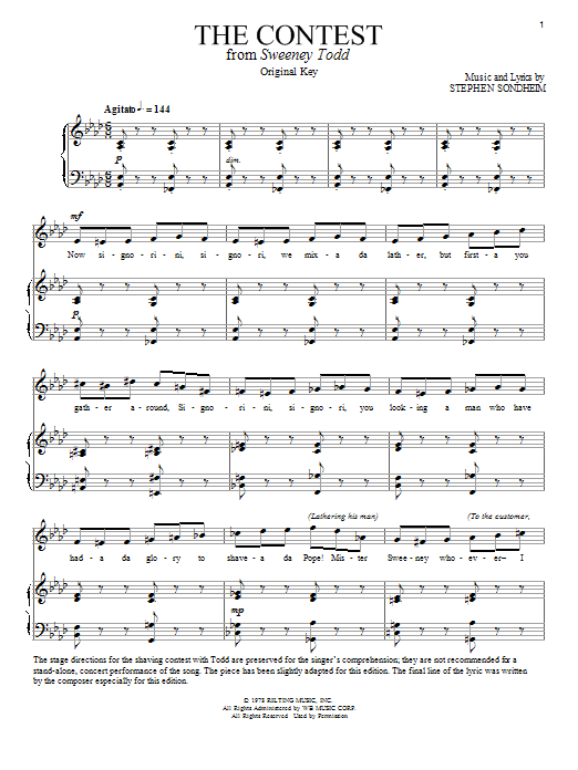 Learn to play Stephen Sondheim The Contest sheet music for Piano & Vocal in minutes. Price: 7.8900$ Stephen Sondheim The Contest sheet music notes and chords arranged for Piano & Vocal