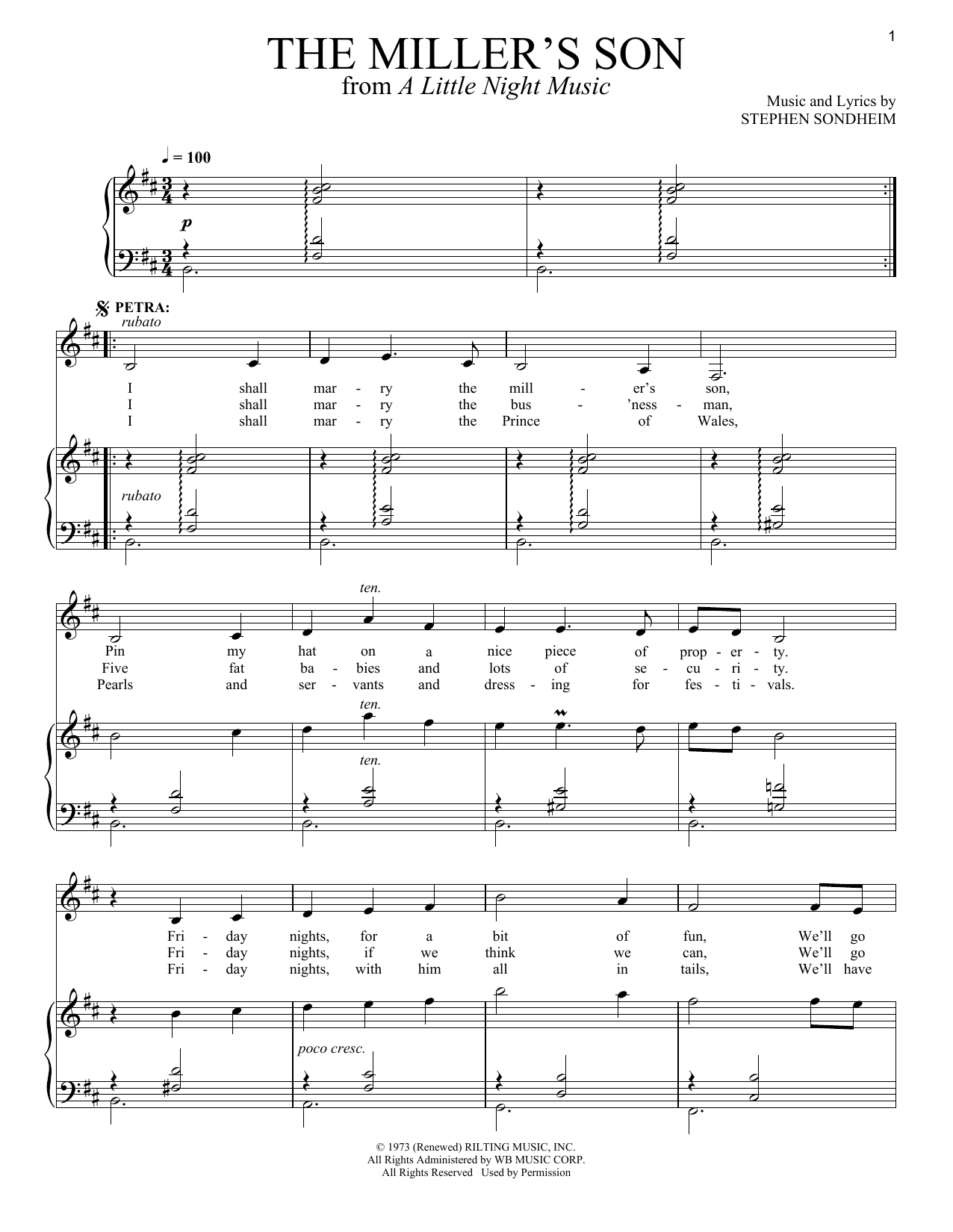 Stephen Sondheim The Miller's Son sheet music notes and chords. Download Printable PDF.