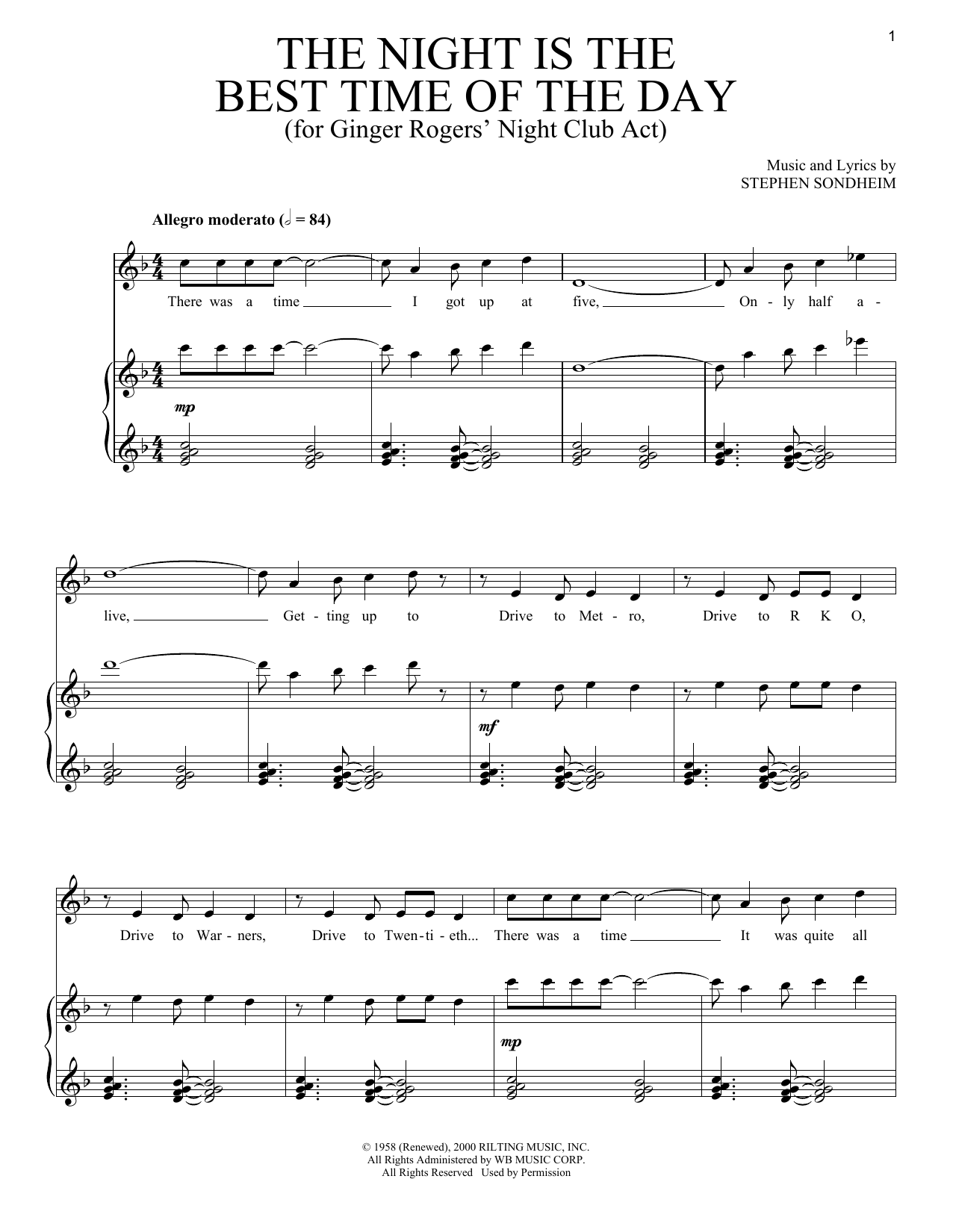 Stephen Sondheim The Night Is The Best Time Of The Day sheet music notes and chords arranged for Piano & Vocal