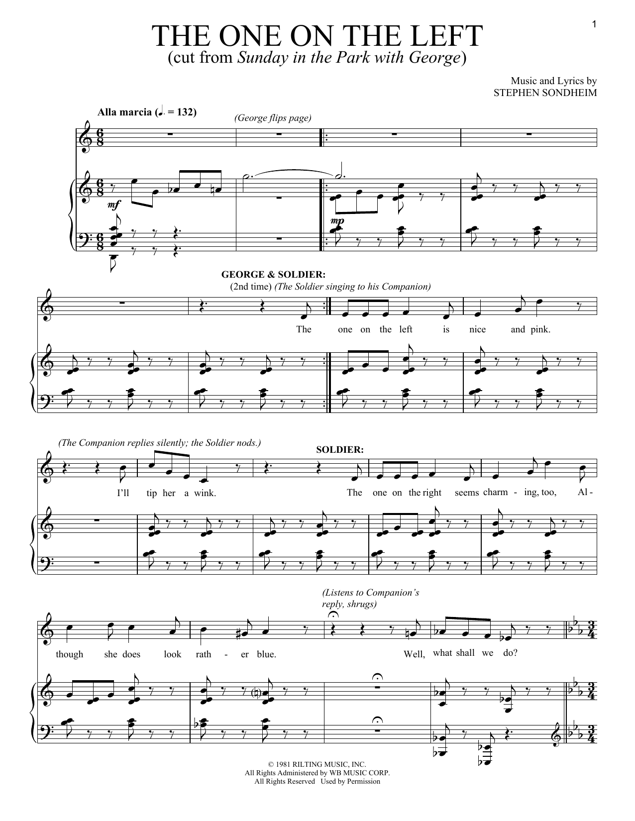 Learn to play Stephen Sondheim The One On The Left sheet music for Piano & Vocal in minutes. Price: 7.8900$ Stephen Sondheim The One On The Left sheet music notes and chords arranged for Piano & Vocal