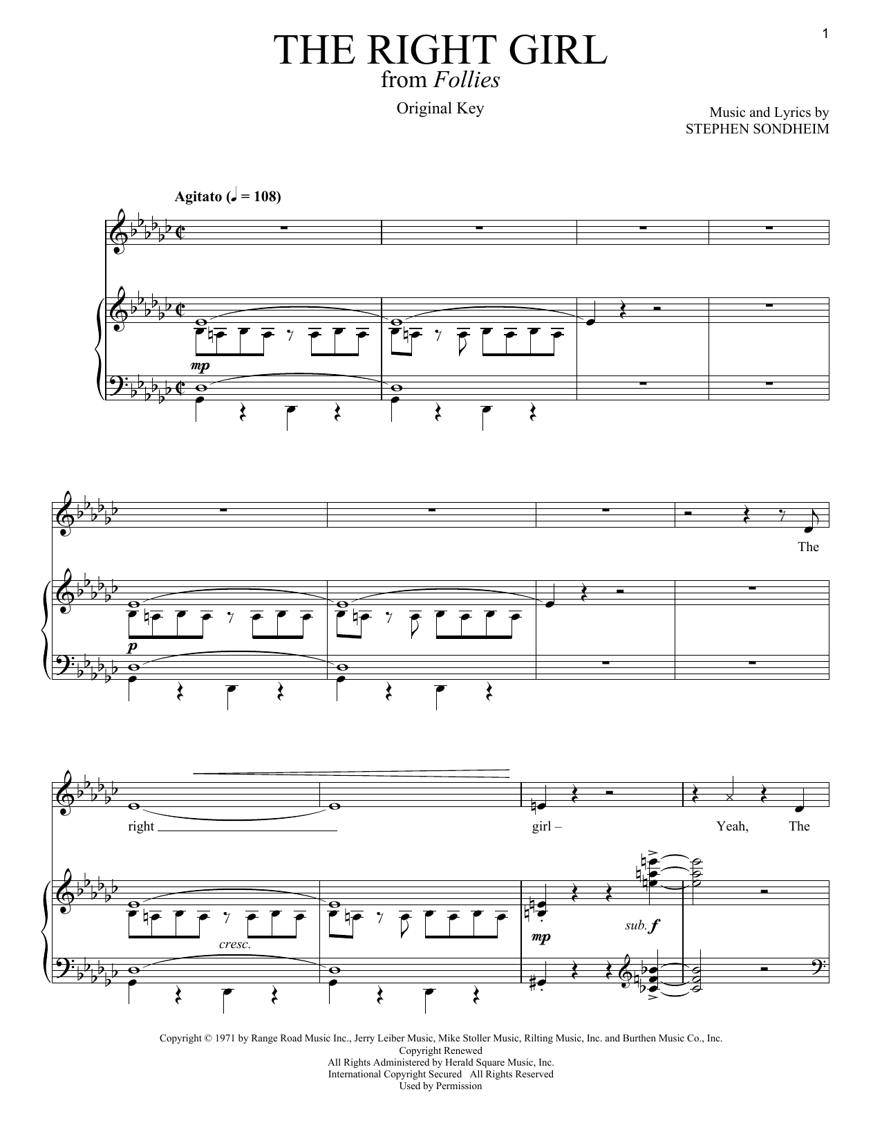 Stephen Sondheim The Right Girl sheet music notes and chords. Download Printable PDF.