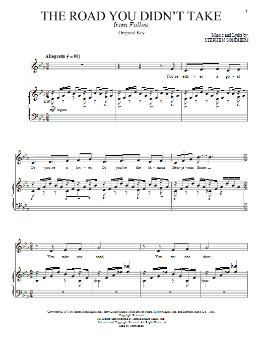 Stephen Sondheim The Road You Didn't Take sheet music notes and chords. Download Printable PDF.