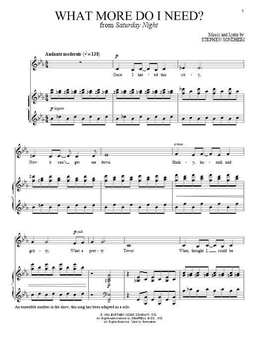 Stephen Sondheim What More Do I Need? sheet music notes and chords. Download Printable PDF.