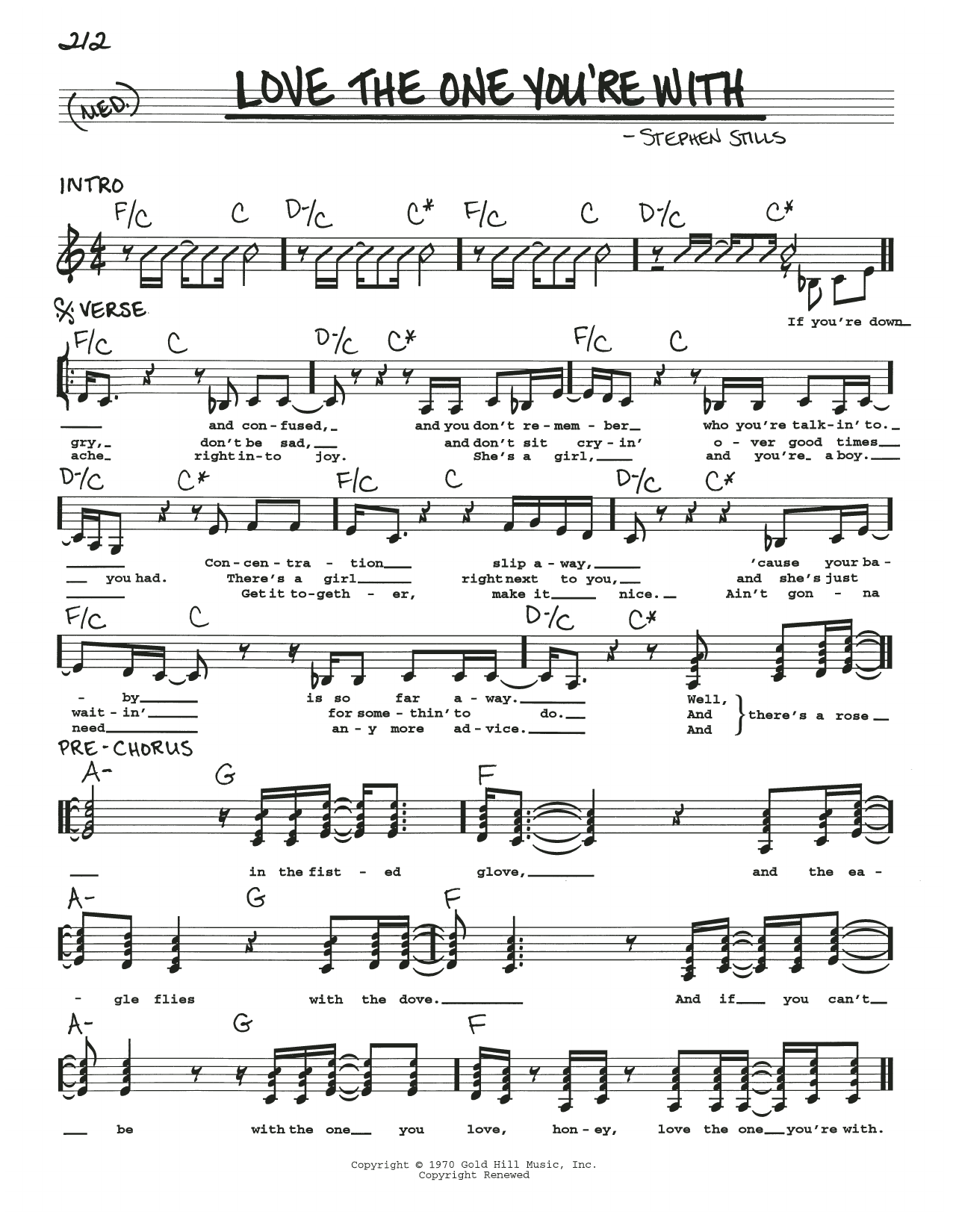 Stephen Stills Love The One You're With sheet music notes and chords. Download Printable PDF.