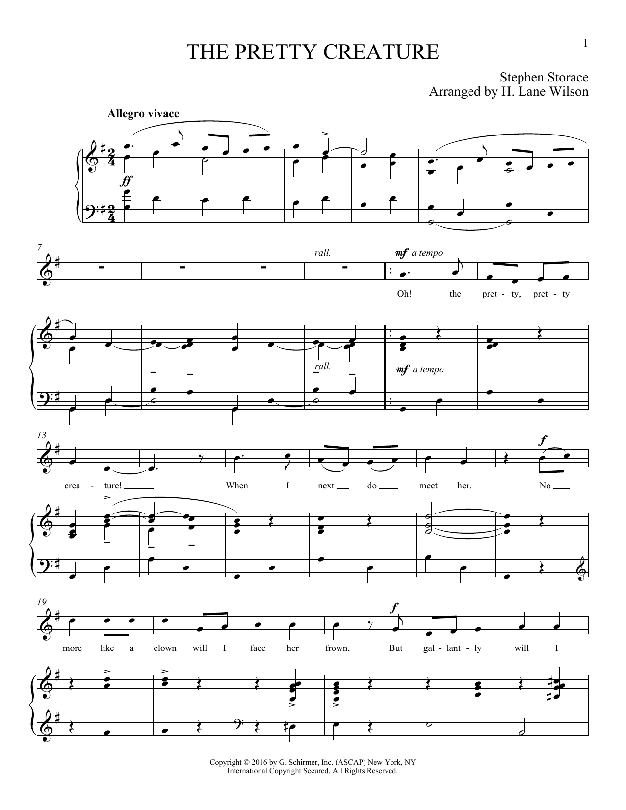 Stephen Storace The Pretty Creature sheet music notes and chords arranged for Piano & Vocal