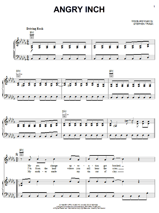 Learn to play Stephen Trask Angry Inch sheet music for Piano, Vocal & Guitar Chords (Right-Hand Melody) in minutes. Price: 7.8900$ Stephen Trask Angry Inch sheet music notes and chords arranged for Piano, Vocal & Guitar Chords (Right-Hand Melody)