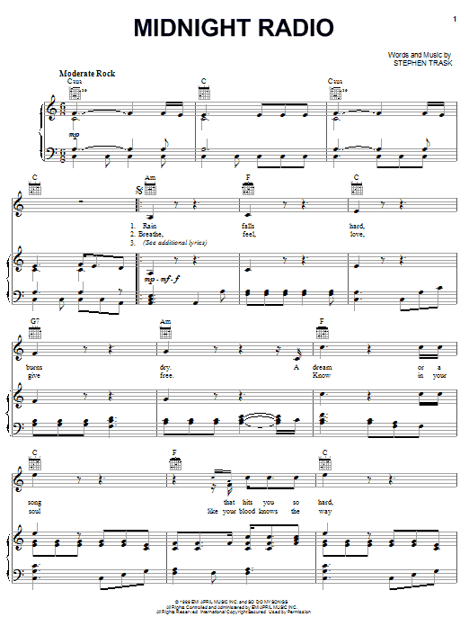 Learn to play Stephen Trask Midnight Radio sheet music for Piano, Vocal & Guitar Chords (Right-Hand Melody) in minutes. Price: 7.8900$ Stephen Trask Midnight Radio sheet music notes and chords arranged for Piano, Vocal & Guitar Chords (Right-Hand Melody)