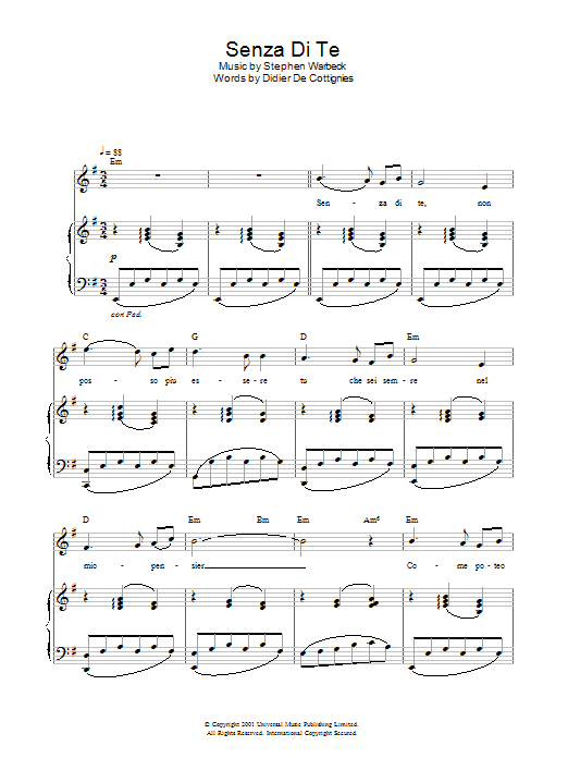 Learn to play Stephen Warbeck Senza Di Te (from Captain Corelli's Mandolin) sheet music for Piano Solo in minutes. Price: 7.8900$ Stephen Warbeck Senza Di Te (from Captain Corelli's Mandolin) sheet music notes and chords arranged for Piano Solo
