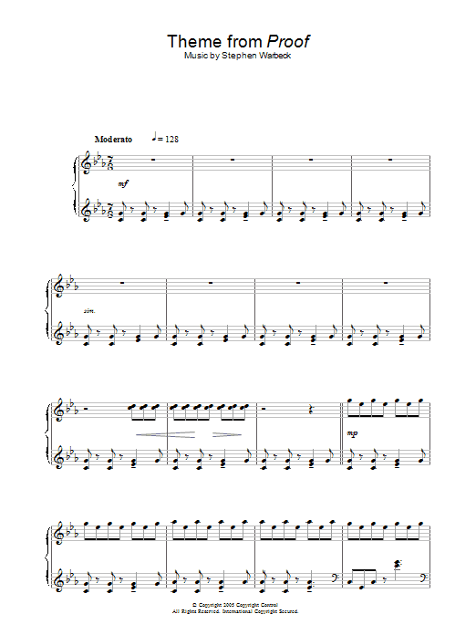 Learn to play Stephen Warbeck Theme from Proof sheet music for Piano Solo in minutes. Price: 7.8900$ Stephen Warbeck Theme from Proof sheet music notes and chords arranged for Piano Solo