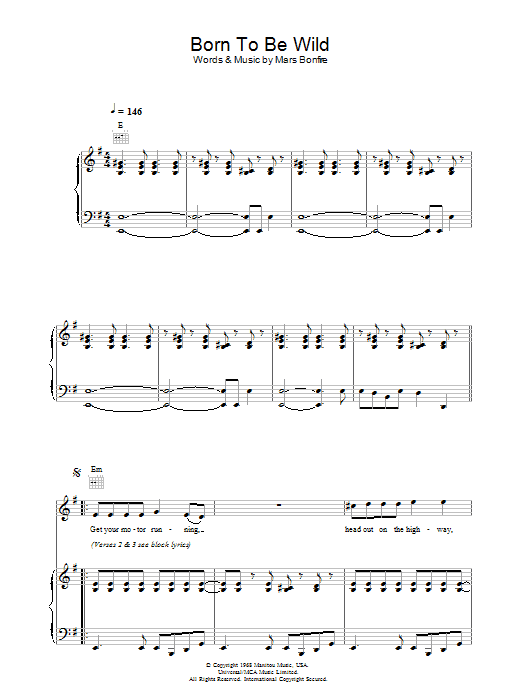 Steppenwolf Born To Be Wild sheet music notes and chords. Download Printable PDF.