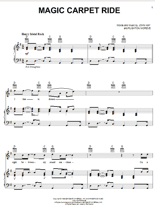 Steppenwolf Magic Carpet Ride sheet music notes and chords. Download Printable PDF.